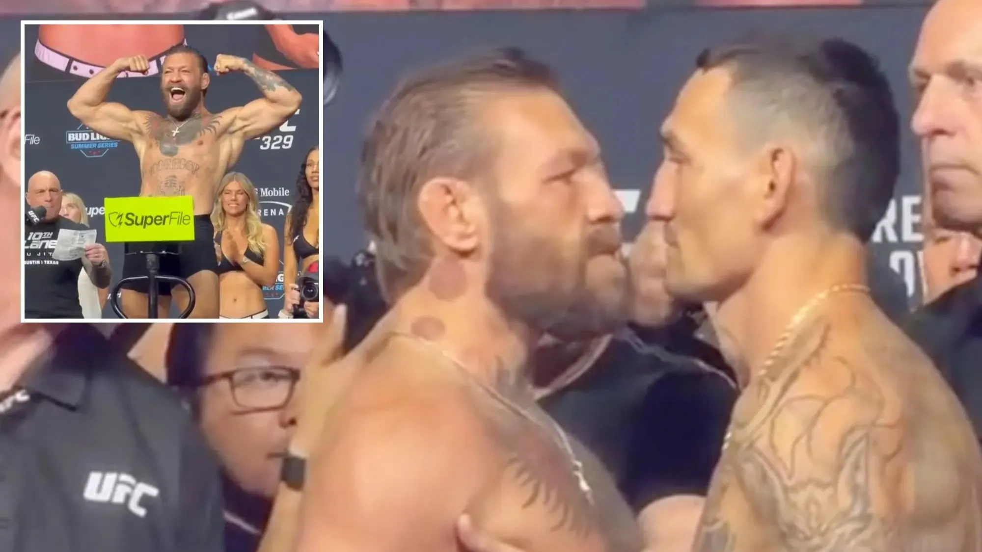 mcgregor dan holloway - ilustrasi berita McGregor dan Holloway Bertatap Tegang di Hadapan Dana White Jelang UFC 329